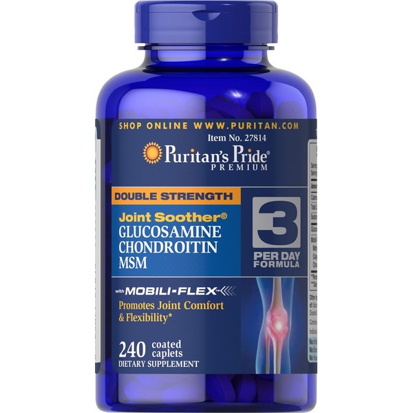 Puritan's Pride Double Strength Glucosamine, Chondroitin & MSM Joint Soother-480 Caplets (2 bottles of 240 each = 480 caplets)