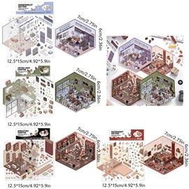 4 Sets 3D Sticker Scene, 3D House Stickers 3D Stickers Paper House Stickers House Stickers Make Your Own Supermarket, Coffee Shop,Restaurant, Bookstore, Scene Sticker for Boys and Girls