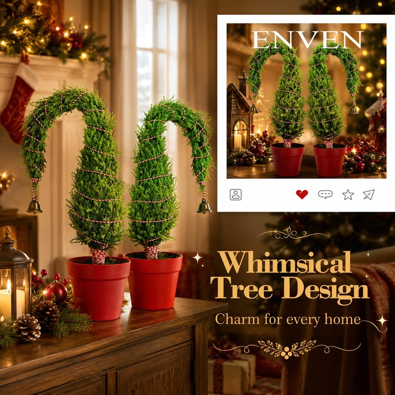 2 Set Lime Green Whimsical Bendable Christmas Tree, Curved Christmas