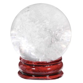 KYEYGWO Natural Rose Quartz Crystal Ball Figure with Wooden Stand, Polished Round Stone Ball Sculpture Fengshui Ornament Gemstone Fortune Telling Ball House Decor for Reiki Healing, Wicca, 40-45 mm