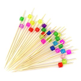 Honbay 100PCS 4.7" Handmade Cocktail Picks Appetizer Bamboo Toothpicks Sandwich Fruit Toothpicks (Colorful Bead)