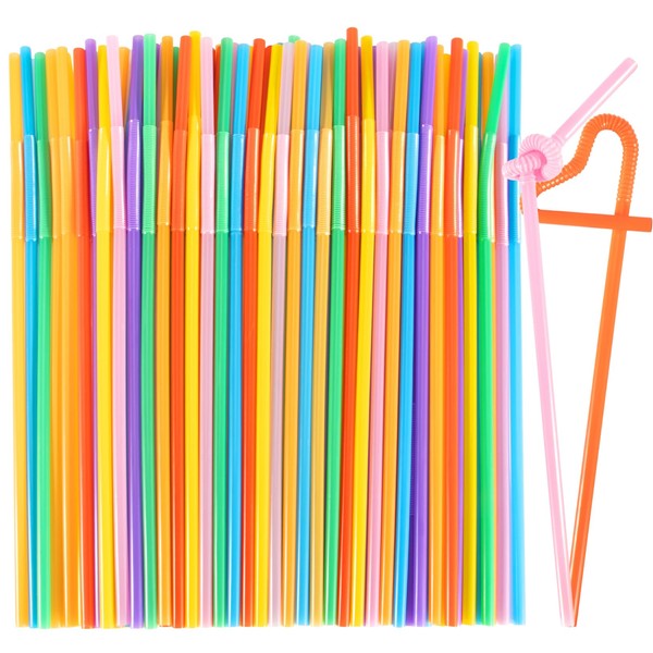MAQIHAN Disposable Plastic Drinking Straws - MAQIHAN 100PCS Flexible Drinking