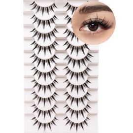 Losha Lashes Manga Lashes Natural Look Wispy False Eyelashes with Clear Band 10 Pairs Faux Mink Lashes Look Like Individual Cluster Lashes (Demon)