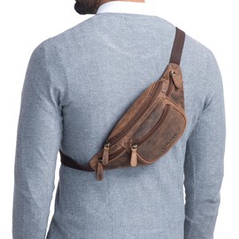 STILORD 'Eliah' Vintage Leather Waist Bag Adjustable Belt Bum Bag Ideal for Sports, Travel, Daily Life, Durable, Calais - Brown
