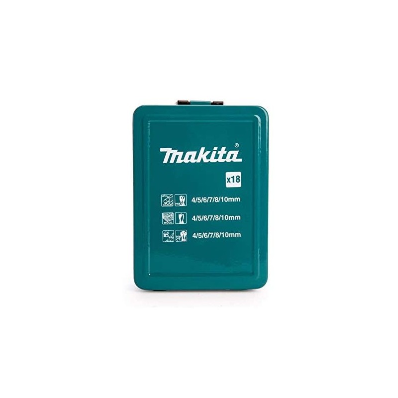 Makita D-47173 Mixed Drill Set Metal Box - Multi-Colour (18-Piece)