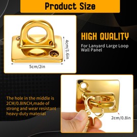 4 Pcs Gold Large Loop Wall Plate Metal Post Queue Line Barrier Hanging Circle Hook Rope Safety Barriers for Movie Theaters Grand Openings Auto Shows Hotels Velvet Stanchion VIP Rope Crowd Control