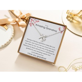 Famdecor Necklace for Grandma Gifts Rhinestone Silver Bow Knot Pearl Necklace for Grandma Birthday Gifts Mothers Day Gifts for Grandma Generation Gifts