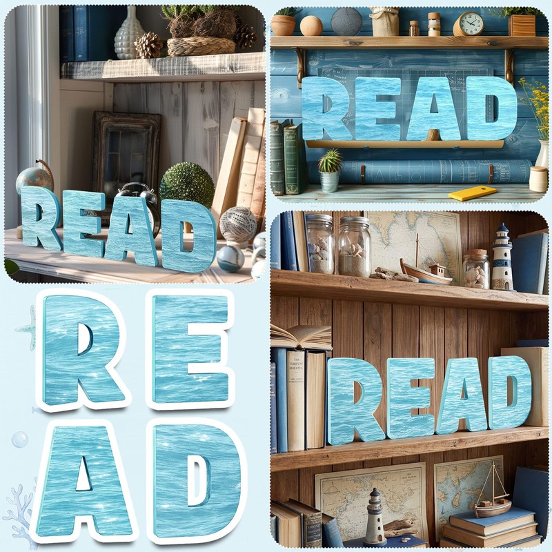 4 Pcs Reading Corner Decor for Classroom, Blue, Ocean