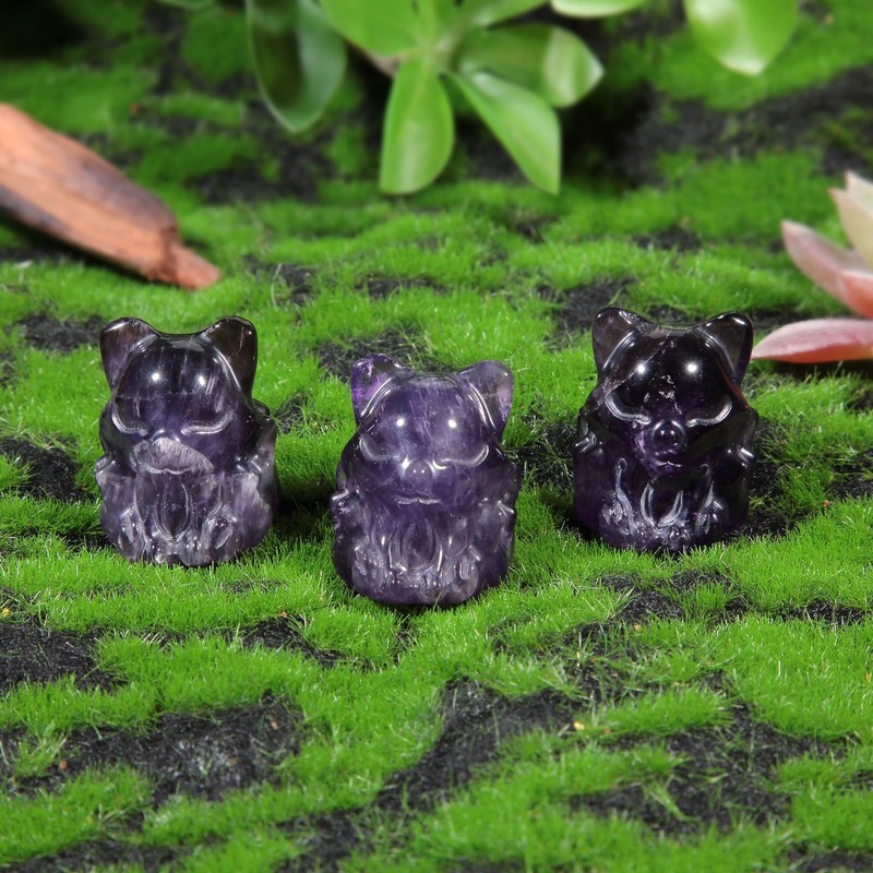 mookaitedecor Pack of 2 Amethyst Crystal Nine Tailed Fox Figurine,