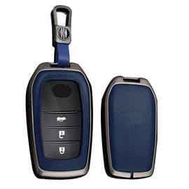 TECART Leather Car Key Case Cover Fits Toyota Camry CHR RAV4 Auris Yaris Prius Aygo Corolla Land Cruiser 200 Prado Crown Protective Key Cover Accessories 3 Button A Black Blue
