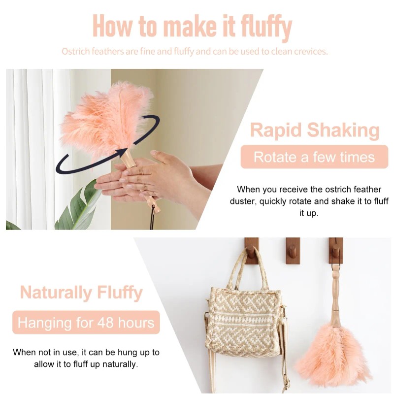 Ostrich Feather Duster 12 Inch Handheld Duster Supplies, Wooden Handle