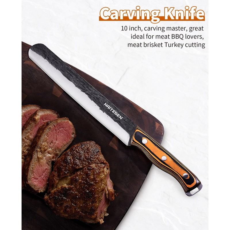 Naitesen Professional Brisket Carving Knife Set for Men, Hand Forged
