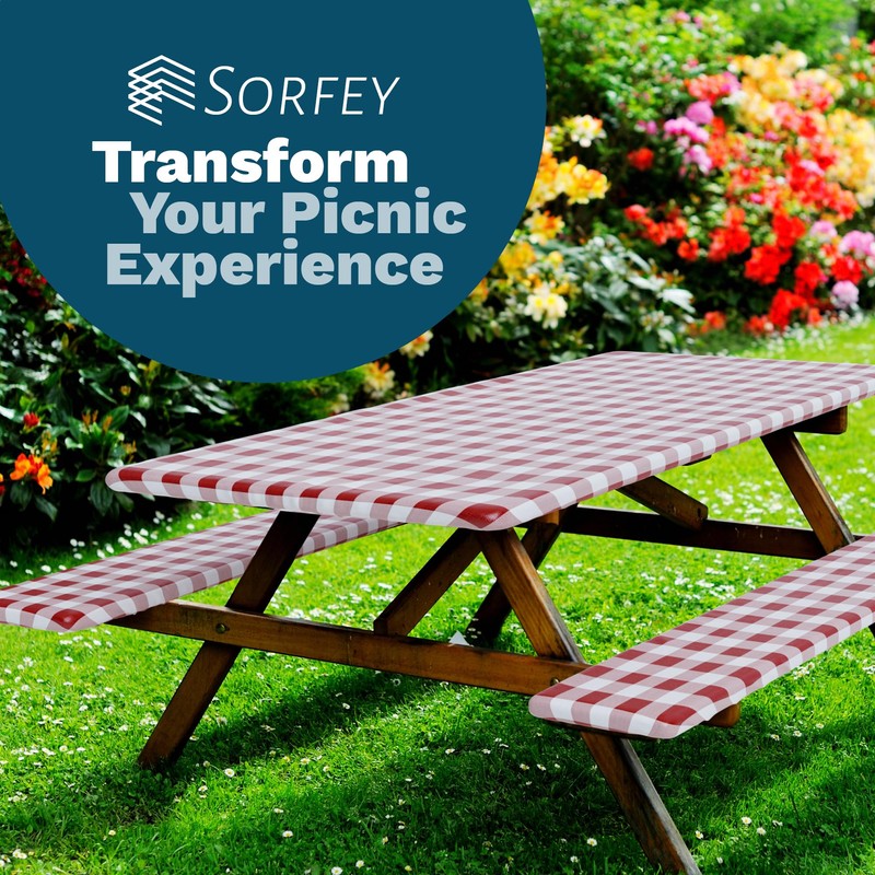 Sorfey Picnic Table Cover with Bench Covers -Fitted with Elastic,