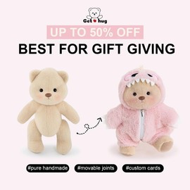 Dinosaur Teddy Bear | Getahug 5 Moveable Joints & Changeable Outfits, Soft Stuffed Animal Plush, Unique Gift for Dino Lovers & Collectors, cozyvibes:_5.9 Inches Pink Dino Brown Mini Bear