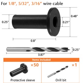 Steel DN Mate 50 Pack Black Stainless Steel Protector Sleeves for 1/8”, 5/32", 3/16" Wire Rope Cable for Wood Post, T316L Marine Grade Cable Railing Kit Hardware DB11