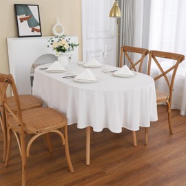 Viiamacki Oval Waffle Texture Tablecloth, Soft Elastic Wrinkle Resistant Table Cloth, Stain-Proof Fabric Table Cover for Dining Room Decoration Party Holiday Dinner Banquet 52x70 Inch Ivory