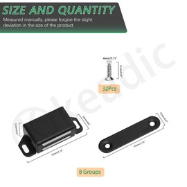 Keadic Magnetic Door Catch, Cabinet Magnets for Kitchen Bathroom (Black, Medium)