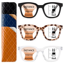 ZXYOO 3 Pack Near-range Workspace Progressive Reading Glasses for Women Men Square Oprah Style Blue Light Blocking Readers+1.25（Black+Gray Tortoise+Transparent）