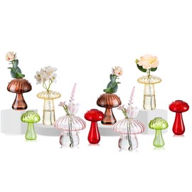 ZhouZGlass Mushroom Flower Vase, Cute Small Flower Vase Set, Small Bud Flower Vases Unique, Mushroom Propagation Hydroponic Vases, Funky Cottagecore Decor for Home Room (Colorful, 10 Pcs)