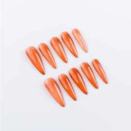 Jelly color Stiletto press on nails, Jelly Nail Polish, semi-transparent nail for Christmas, Birthday, Prom Event (Amber, M)