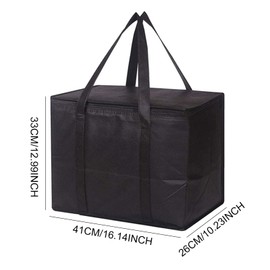 TSHAOUN XL Insulated Delivery Bag 41 x 33 x 26 cm Hot or Cold Food Reusable Shopping Bag with Zippers for Camping Party Food Transport Catering, black