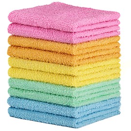 DecorRack DecorRack 10 Pack 100% Cotton Wash Cloth, Luxurious Soft, 12 x 12 inch Ultra Absorbent, Machine Washable Washcloths, Assorted Colors (10 Pack)