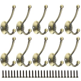 BODINGTAI Rustic Farmhouse Entryway Hooks 10 Pack Decorative Vintage Hangers Wall Mounted Hard Antique Industrial Heavy Duty Hook Set Double Farmhouse Utility Hook (3# Brone 10 PCS)