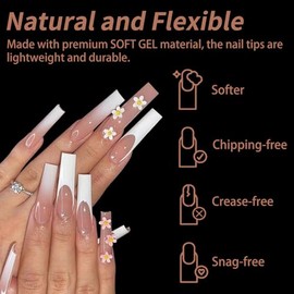 Long Square Nail Tips, 240Pcs Full Cover Soft Gel Nail Tips Pre-shaped 3XL Straight Shape Clear Acrylic False Nail Fake Nail Extension Press On
