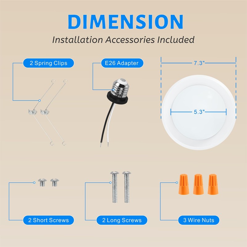 ECOELER 10 Pack 6inch 3CCT LED Disk Light, 3000K/4000K/5000K Selectable