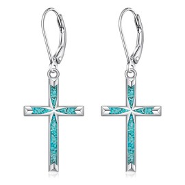 Cross Earrings for Women Sterling Silver Cross Earrings Dangle Turquoise Hanging Jewelry for Women Birthday Gift