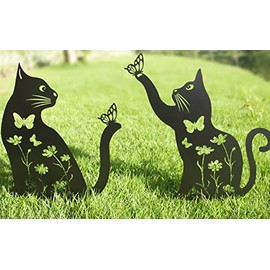 Metal Cat Garden Decor (2 Pack), 15" Large Size Cat Decorative Garden Stakes, Black Cat Silhouette Yard Lawn Outdoor Decorations, Weather Resistance Steel Cat Decor for Cat Lovers…