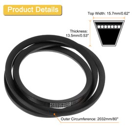 sourcing map 5V800 V-Belt, Classic Wrapped Rubber V-Belt 80" Outside Circumference x 0.62" Width x 0.53" Height for Industrial Machinery Equipment, Black