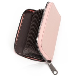 Fegreic Credit Card Case, Card Slot, PU Card Case, Thin, Skimming, Large Capacity, Coin Purse (Holds up to 22 Cards), Pink