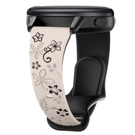 CUNUJIX Floral Engraved Slim Silicone Watch Bands Compatible with 18mm Garmin Venu 3s/Vivoactive 4s/ Venu 2s/ Vivomove 3s /Forerunner 255S/265S, Cute Flower Thin Soft Strap Wristband for Women Men