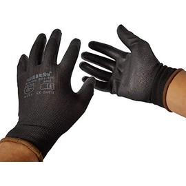 Ulith EN 420 EN 388 Work Gloves, Construction Gloves, Assembly Gloves with PU Partial Coating, Available in Black, Size L 9, Black, Pack of 12 Pairs