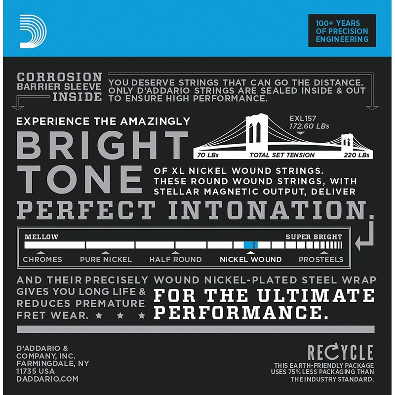 D'Addario Baritone Electric Guitar Strings | EXL157 | 3 SETS