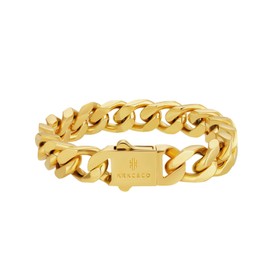 KRKC&CO 12mm Cuban Link Bracelet Men’s Flat Bracelet, 18K Gold Plated Stainless Steel, Anti-Tarnish Anti-Allergies, Miami Chains Hip Hop Jewelry Bracelets for Men Homme(18K Gold Plated, 8)