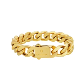 KRKC&CO 12mm Cuban Link Bracelet Men’s Flat Bracelet, 18K Gold Plated Stainless Steel, Anti-Tarnish Anti-Allergies, Miami Chains Hip Hop Jewelry Bracelets for Men Homme(18K Gold Plated, 8)