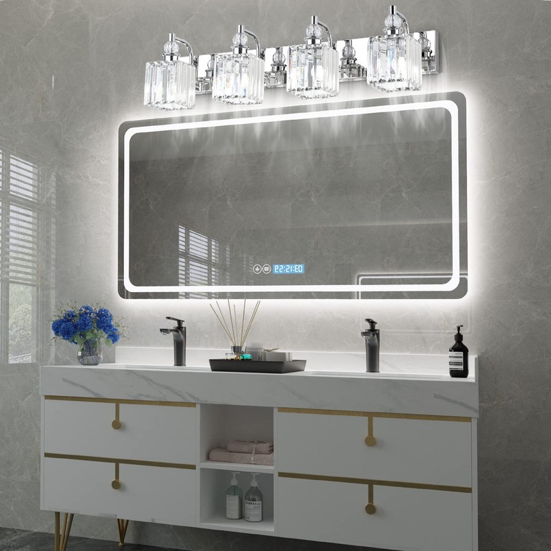 Ralbay Modern Crystal Vanity Light for Bathroom 4 Light 31.5''Chrome