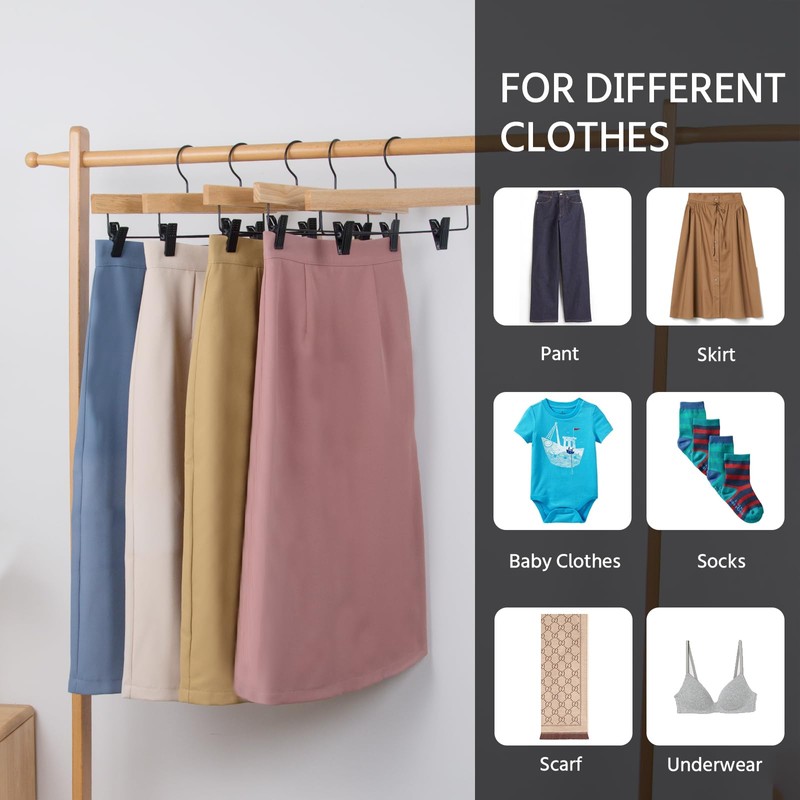Nature Smile Deluxe Wooden Pants Hangers,Solid Rubber Wood Jeans Skirt