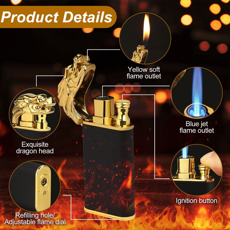 Cool Dual Flame Dragon Lighter,Outdoor Windproof Dragon Torch Lighter,Switchable Soft/Jet