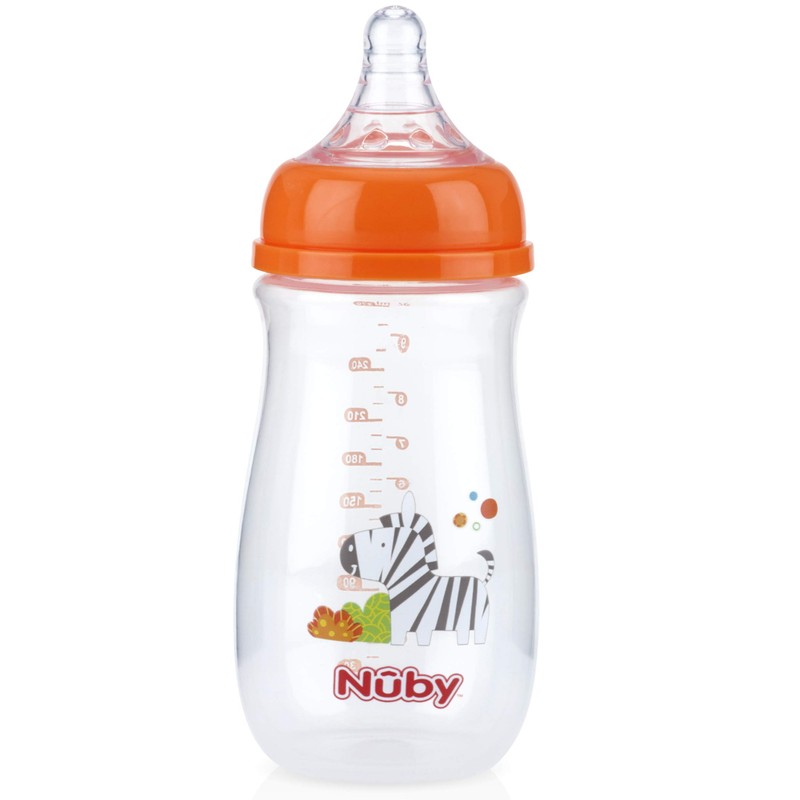 Nuby Wide Neck Bottle with Anti-Colic Air System, Colors/Prints May