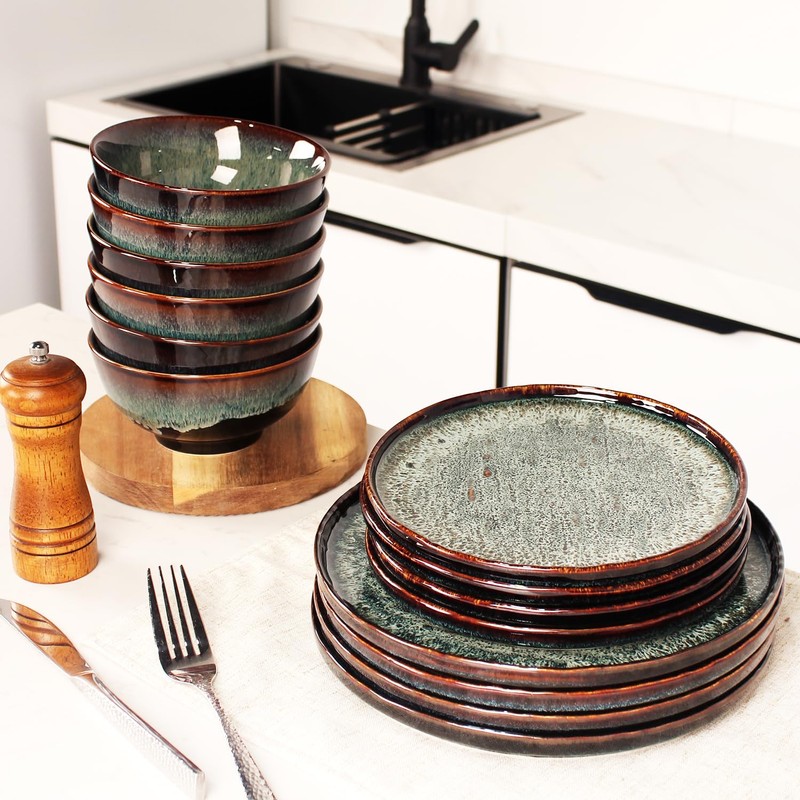 jinsongdafa Dinner Set 12 Pieces - Round Reactive Glaze Tableware