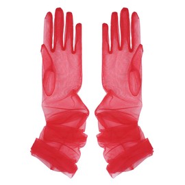 Aniler Women's 21'' Tulle Long Wedding Bridal Elbow Length Sheer Opera Party Gloves, Red