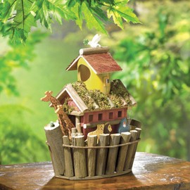Thatch Roof Wood Cottage Chimney Birdhouse Bird House