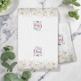 COWEB I Can Do All Things Christian Kitchen Towels,Christian Gifts for Women,Bible Verse Floral Hand Towels for Bathroom,Prayer Decor Dish Towels, 16x24