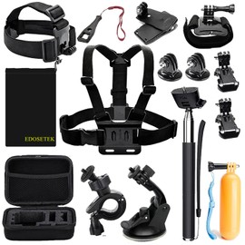 EDOSETEK Action Camera Accessory Kit, Action Camera Accessories for GoPro Hero 13 12 11 10 9, DJI OSMO 4 3 2, AKASO EK7000, WOLFANG, VEMONT, Insta360 with Case