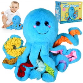 Omuyasi Octopus Cuddly Toy with 8 Textured Tentacles, Baby Toy from 1 Year, Sensory ADHD Autism Toy, Easter Gifts for Girls Boys Children 3 4 5 6 7 8 9 Years