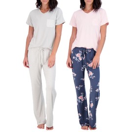 2 Pack: Plus Size Short Sleeve Pajamas For Women Sets Womens Pajama Sets Two Piece Pj Summer Pijamas De Mujer Cotton Pjs Pants Loungewear Sleepwear Matching Ladies Bottoms Comfy Soft Pyjamas Teen