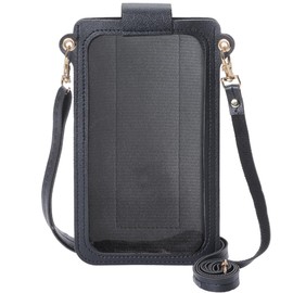 CREATCABIN Black Small Crossbody Bags for Women Touch Screen Bag Leather Cell Phone Wallet Purse Mini Handbag with Credit Card Slot Adjustable Shoulder Strap Rectengle for Travel Shopping 7.6x4.92Inch